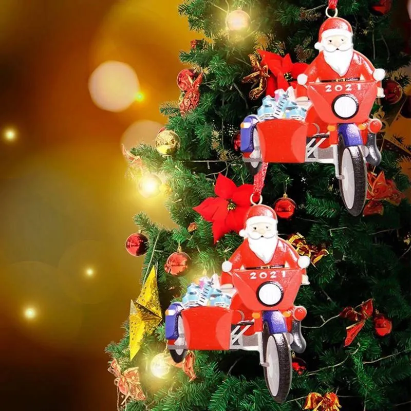 Juldekorationer Merry Prekord Santa Claus ridning Motorcykel hängande hantverk dekorativ tygstaty Xmas Tree Pendants Festival gåva