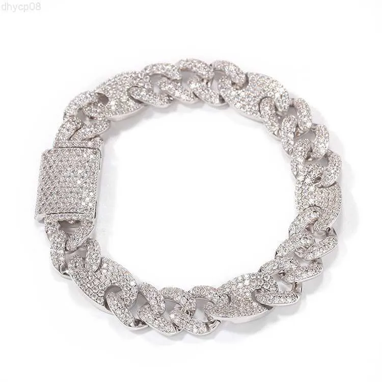Hotsale 925 argent 14mm de large avec diamant Moissanite glacé bracelet cubain de couleur 2 tons pour bijoux rappeur hiphop