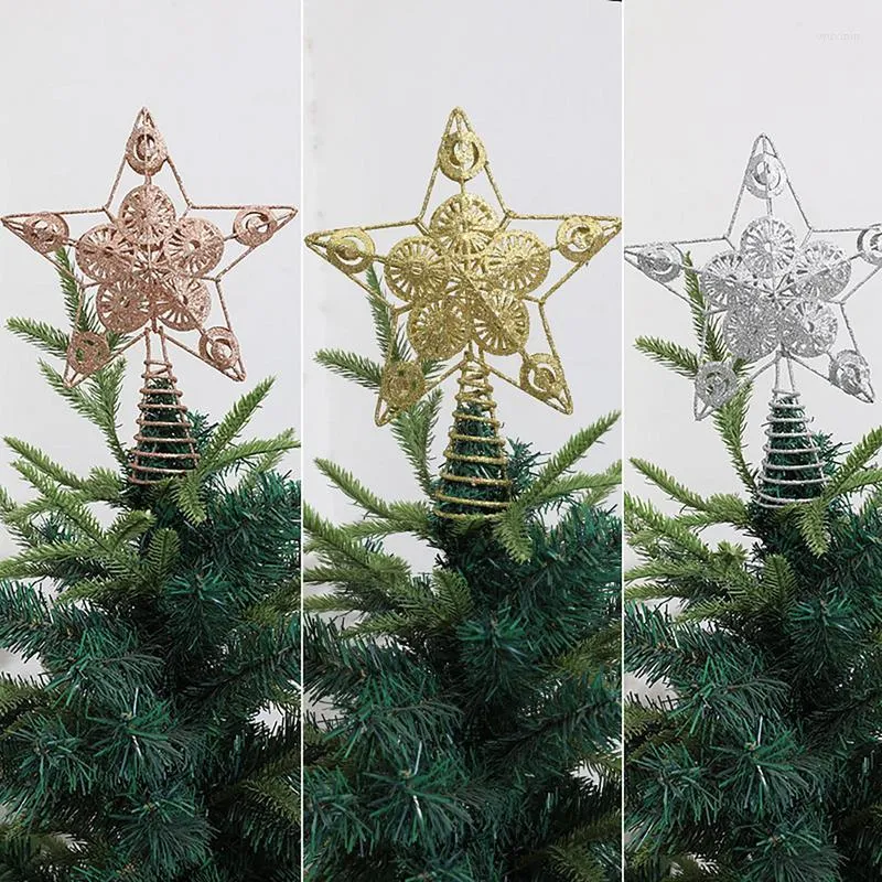 Christmas Decorations Tree Topper Star Rustic Iron Hollowed Pentagram For Indoor Office Ornaments