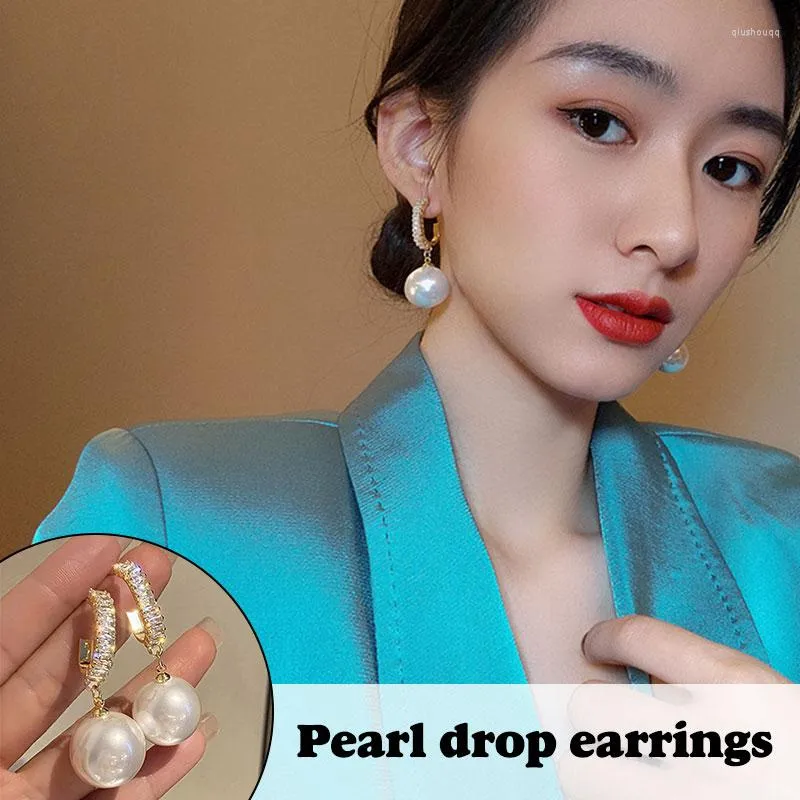 Chains Pearl Drop Earrings For Women Girls Stylish Gold Plating Zirconia Christmas Birthday Gift H9