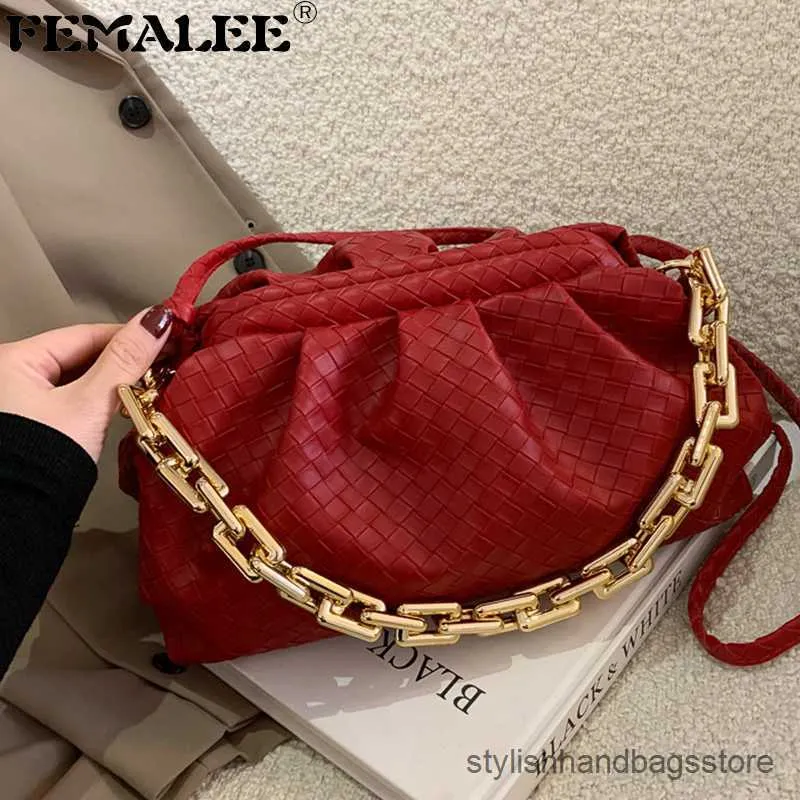 Trendy Lady Solid Color Cloud Sac à main Weave Plaid Luxe Acrylique Chaîne Sacs à aisselles Simple Clip Boucle Dumpling Sac sous-axillaire Q1208