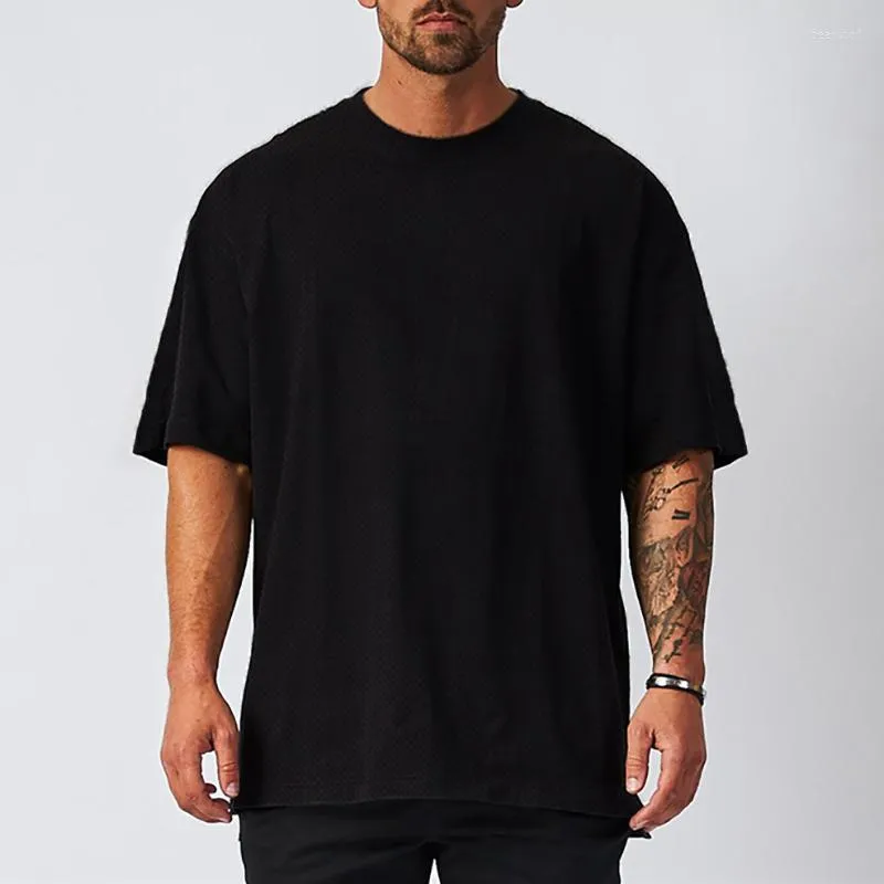 T-shirt da uomo Camicia oversize in maglia bianca T-shirt mezza manica fitness T-shirt da uomo Hip Hop all'aperto Streetwear Abbigliamento da palestra allentato Tshirt da bodybuilding