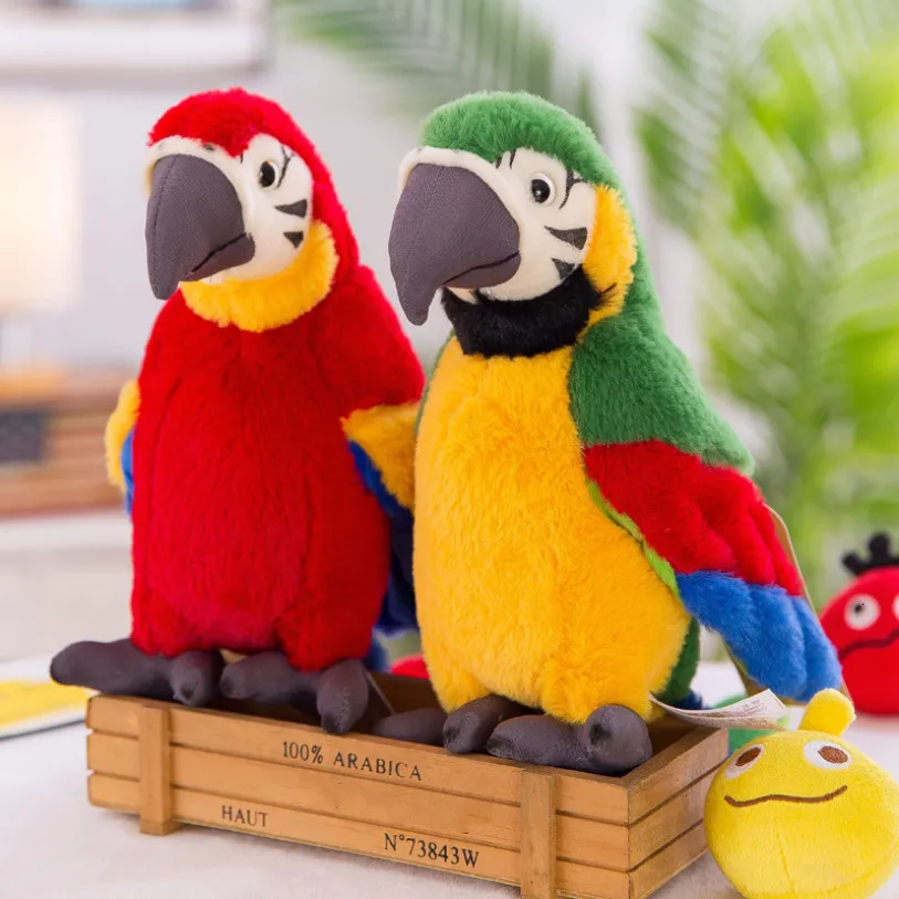 Plush Dolls Cartoon Parrot Electric Talking Talk Plush Talking Record يكرر الأجنحة التي تلوح في الأجنحة Electroni Bird Stuffed Plush Toy كهدية للأطفال 230225