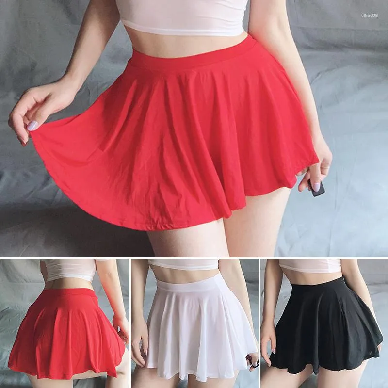 Skirts Sexy Mini Skirt Club Transparent Woman Ice Silk A Line Pleated Low Waist Unlined