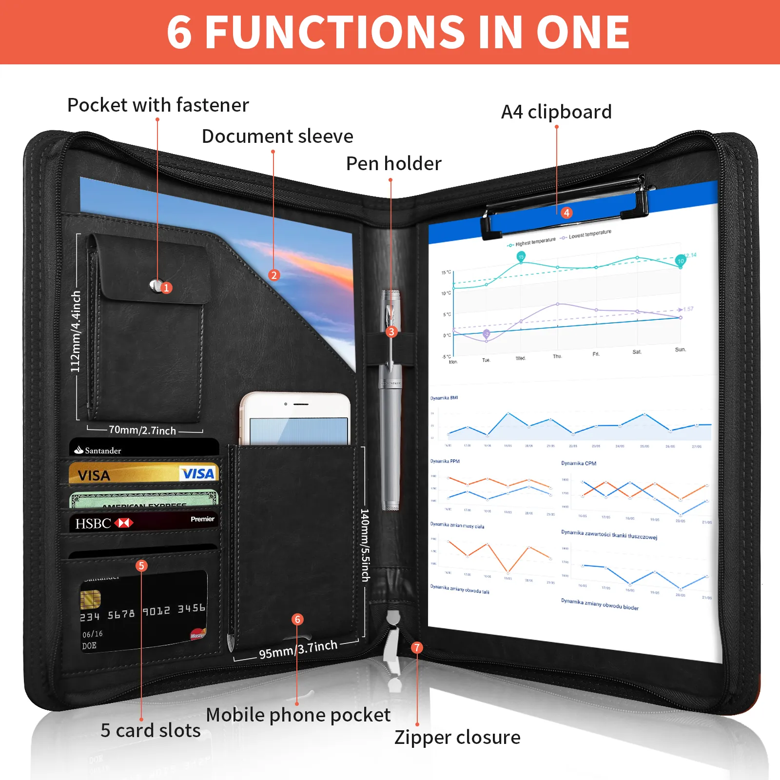 Notebook Organizer A4 Dot Grid Refillable Notepad Holder With Zippered ...