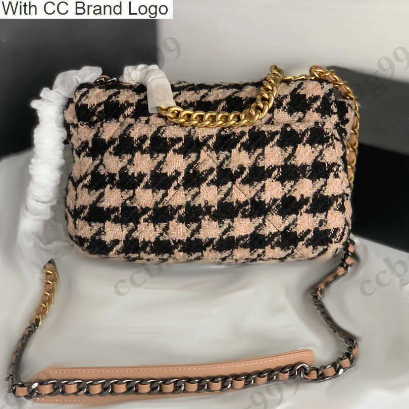 CC Brand Cross Body Pied De Poule Francese Serie 19 Borse trapuntate in tweed Jumbo Tenditore a vite dorato Manico a catena Totes Tracolla Multi Pochette Grande capacità Designe