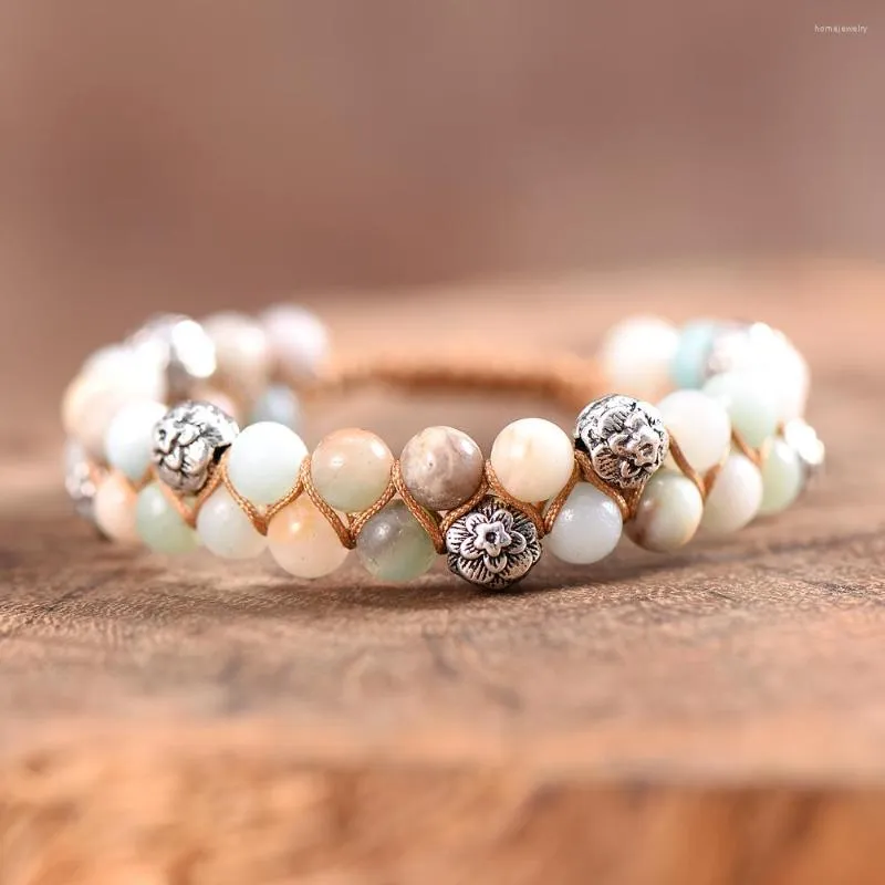 Strand Lotus Amazonite Stones رجال يصليون أساور معصمه مخرجة يدويًا