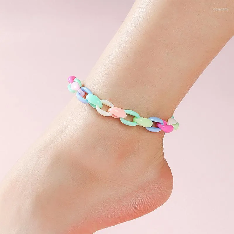 Anklets Adjustable Daily Wearing Colorful Plastic Chain Anklet For Girls Summer Beach Party Friend Jewellery Gift