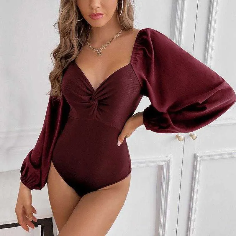 Style French Twist V Neck Long Sleeve Jumpsuit Corset Bodysuit For Women  From Your01, $32.14