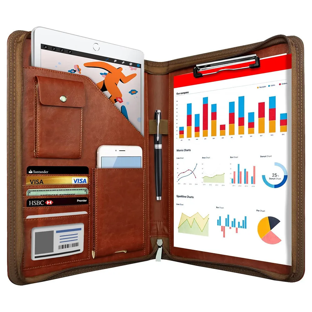 Notizblöcke Smart wiederverwendbares Notizbuch A4 Dot Reißverschluss Padfolio Organizer Leder Planer Ordner Taschen Kartenhalter Multifunktionales Business 230225