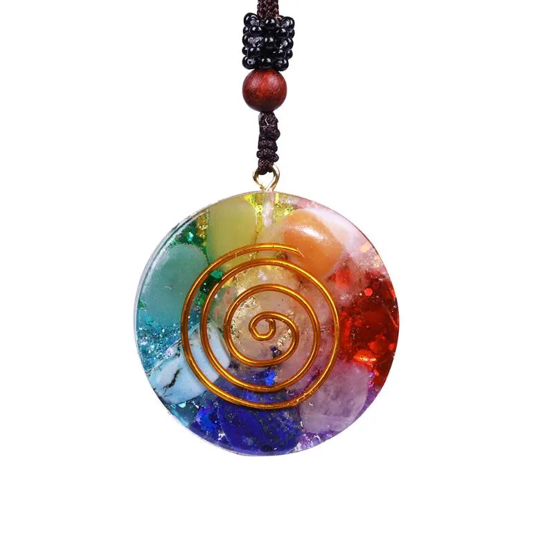 Pendant Necklaces Reversible Orgonite Mixed Chakra Orgone Natural Stone Revitalization Relaxation Energy Enhancing Crystal NecklacePendant