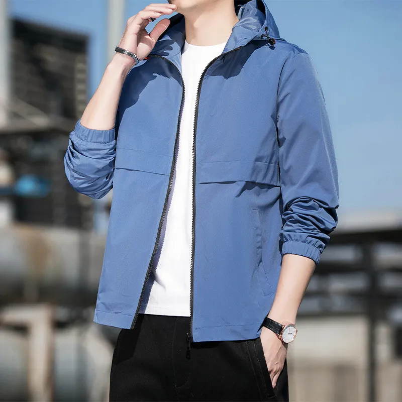 Men's Jackets Spring Fashion Men Hooded Korean Style Streetwear Casual Loose Solid Color All-Match Zipper Youth Campus Male Coat DailyMen's