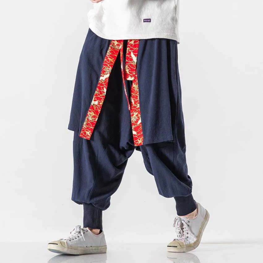 Мужские брюки Японская мода Самурайская одежда Мужская юката Плюс Размер Традиционные брюки-кимоно Осень Зима Повседневная повседневная уличная одежда в стиле Харадзюку Z0225