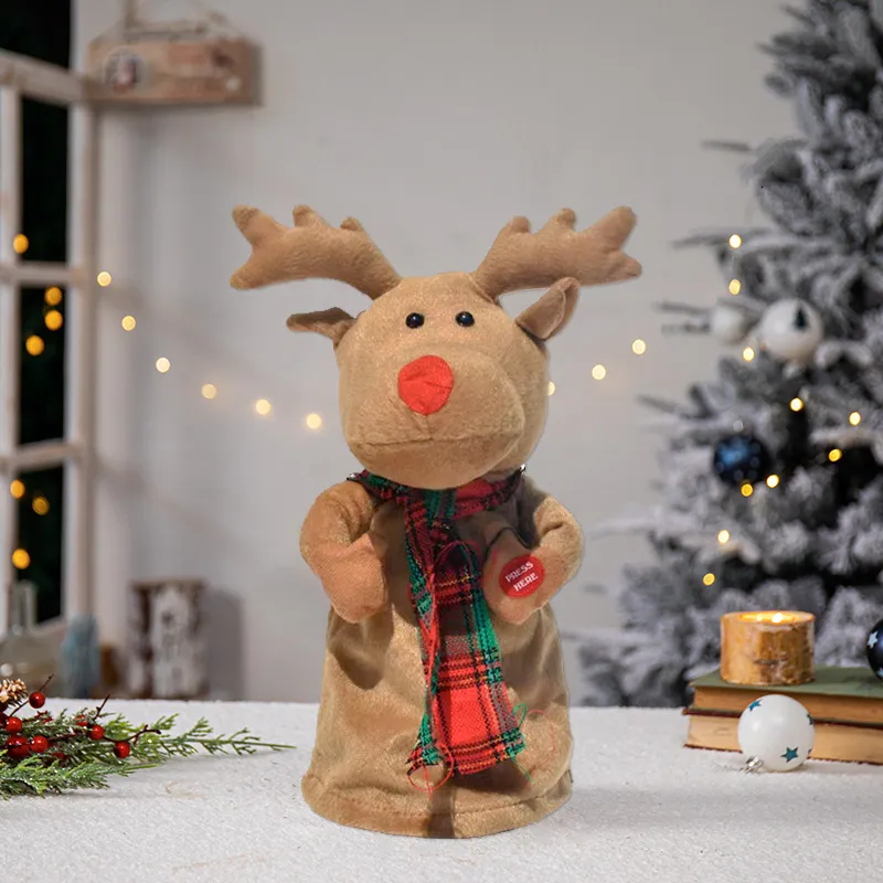 Plush Dolls Electric Roating Elk Dolls Dristric Christmas Electric Music Music Toys Xmas Decoration Home Seedure Party Ornament Party Gift 230225