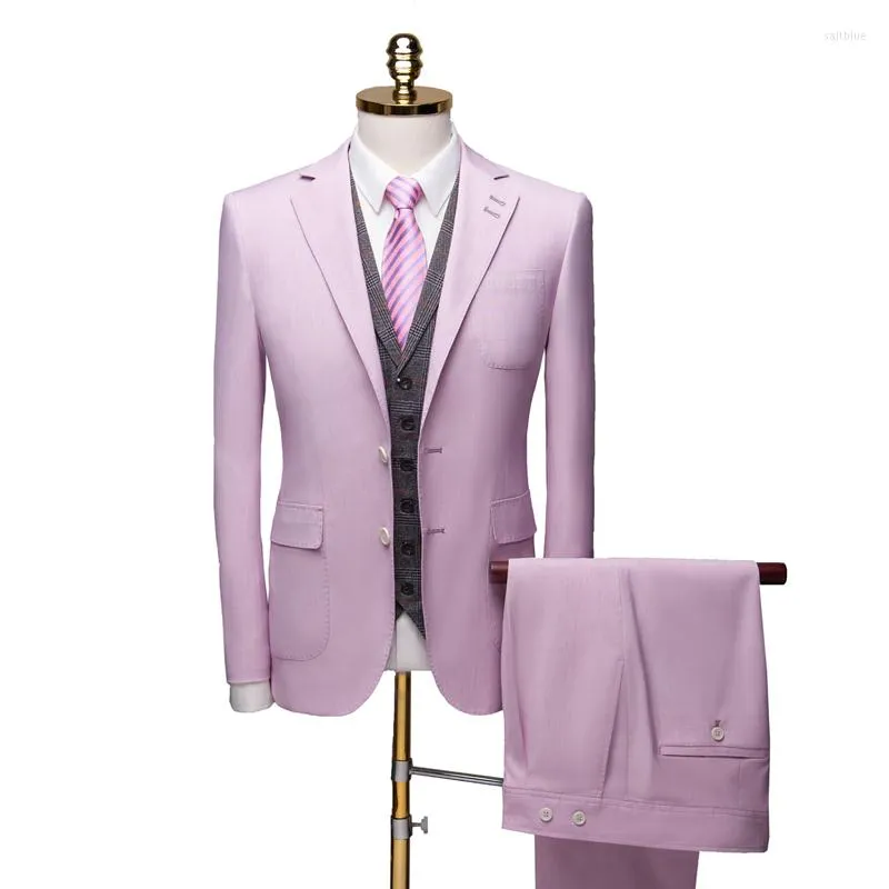 Men's Suits Boutique Men's Three-piece Pink Groom Married 2023 Banquet Korean Casual Host Trend Suit