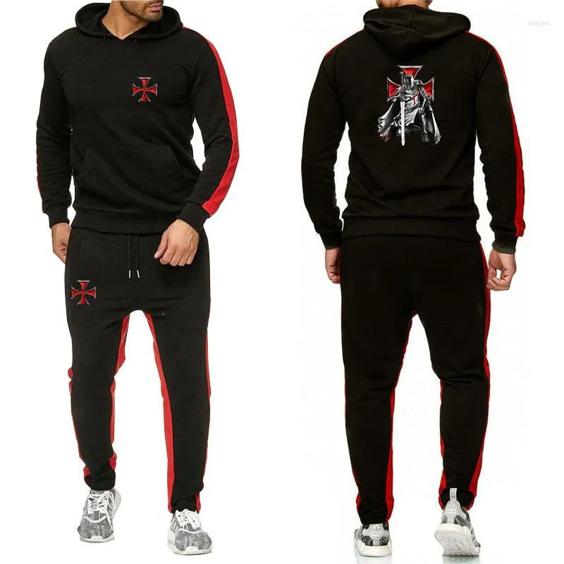 Herenpakken 2023 Heren Knights Templar Printing Fashion Herfst Hoodies Solid Cotton Sportswear pullover vrijetijd zweetwedstrijden 2 -delige set