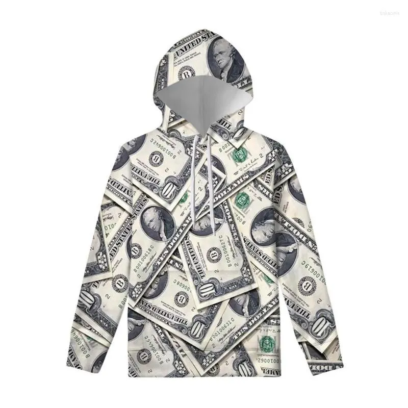 Hommes sweats à capuche hommes sweat hiver Dollars imprimer à manches longues à capuche drôle 3d argent hauts pullover Sudadera 2023 Cool