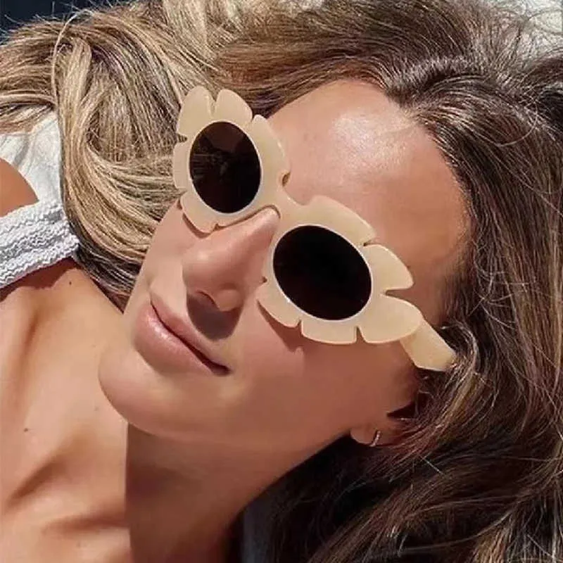النظارات الشمسية الصيفية للمرأة النظارات الشمسية للشاطئ ريترو عين القط الزهور النظارات الشمسية الموضة في الهواء الطلق الشاطئ نظارات ملونة G230225