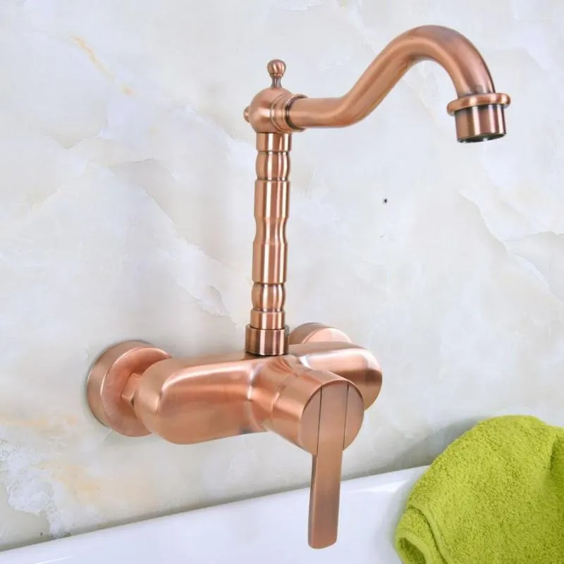 Bathroom Sink Faucets Antique Red Copper Basin Faucet Tap 360 Swivel Spout Cold Mixer Wall Mount Tnf936