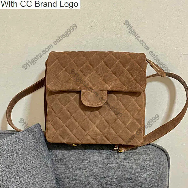 CC märke ryggsäck stil kvinnor klaff designer ryggsäck stil khaki mocka guld hårdvara dubbelkedja crossbody axel vintage handväskor lyx bärbara sacoche co