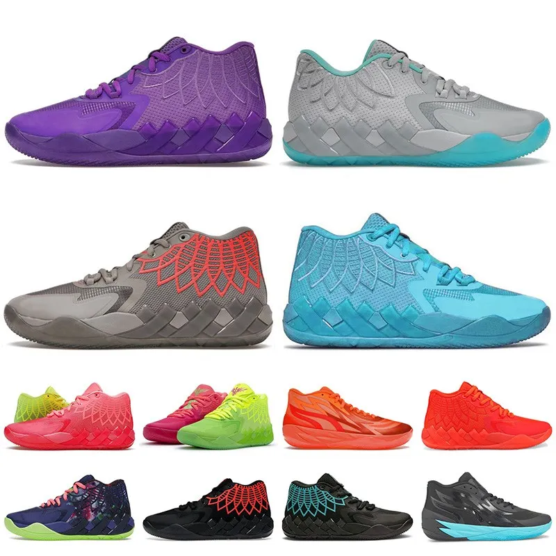 2023 nouvelles chaussures de basket-ball LaMelos Ball MB.01 Rick et Morty baskets basses pour hommes baskets de plein air Queen City UFO Grey Red Hornets Away RicMort Black Supernova