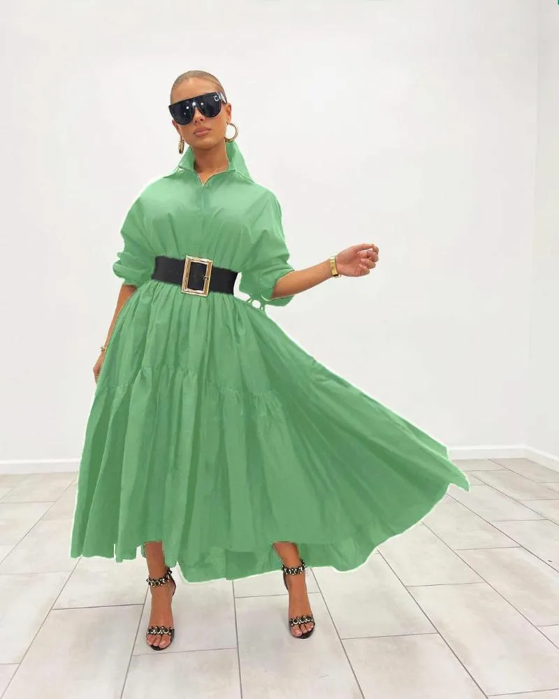 Party Dresses Elegant Oversized Shirt Dress Women Spring 2023 Casual Loose Solid Long Sleeve Ruffle Cake Maxi Female Vestidos