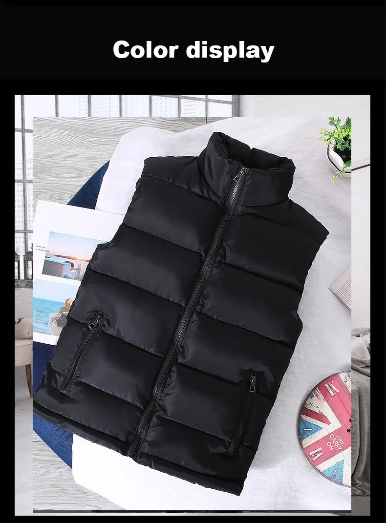 Mens White Puffer Vest Slim Fit, Stand Collar, Sleeveless Jacket For