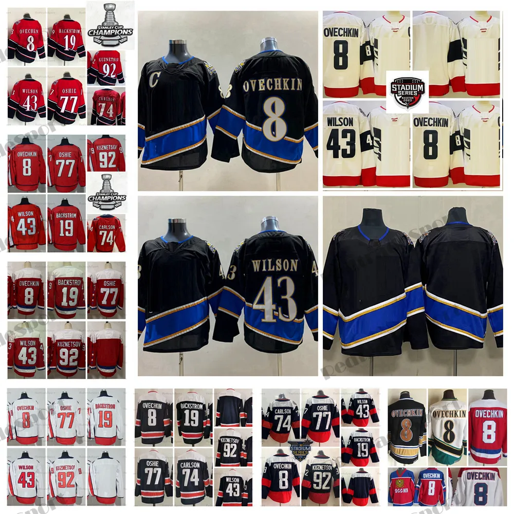 2023 Stadyum Serisi 8 Alex Ovechkin Hokey Formaları Ters Retro TJ Oshie Nicklas Backstrom Evgeny Kuznetsov 43 Tom Wilson John Carlson Stanley Kupası Şampiyonları Jersey