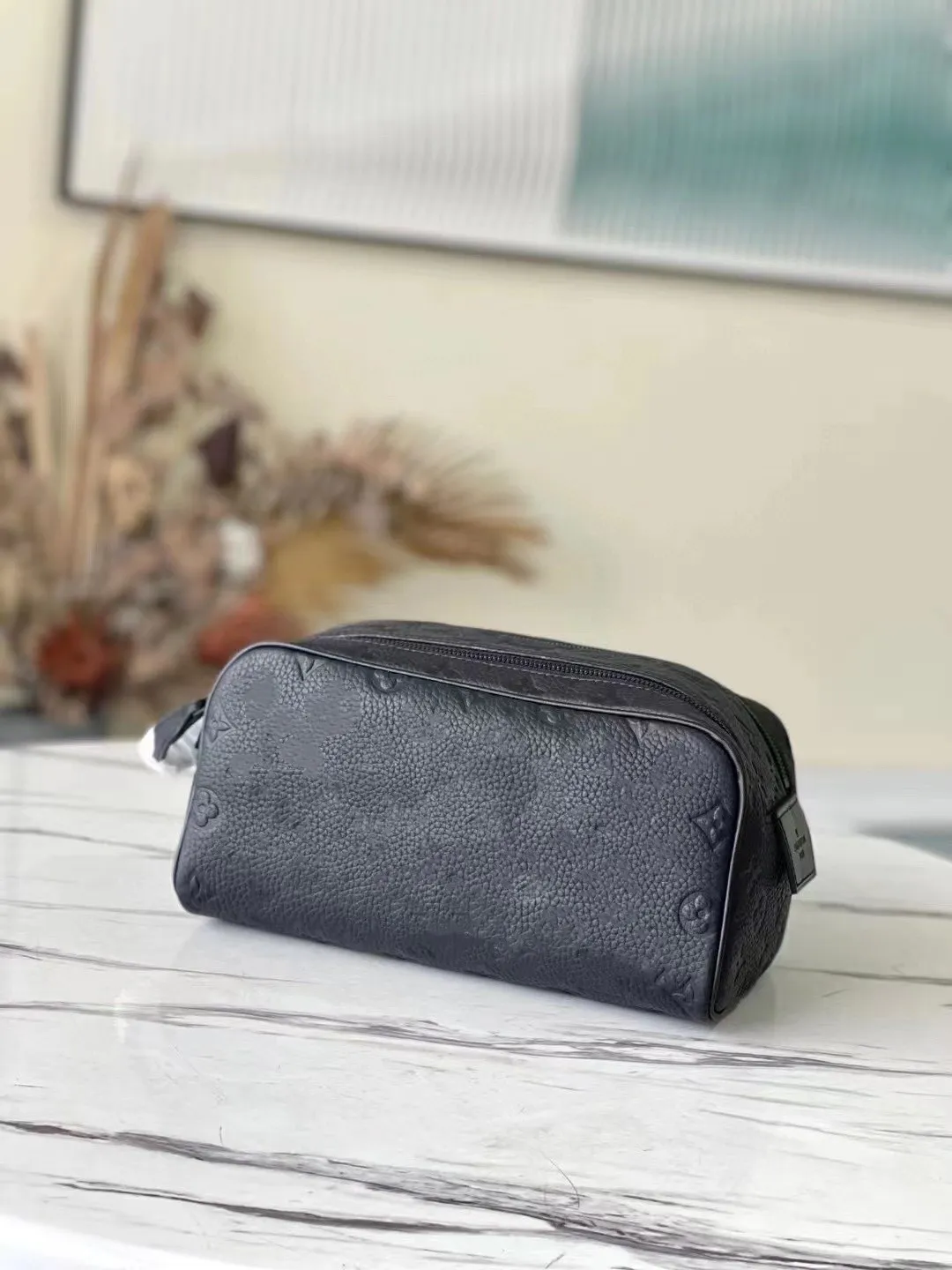 Novo saco de lavagem em relevo de couro masculino m59478 dopp kit saco de lavagem