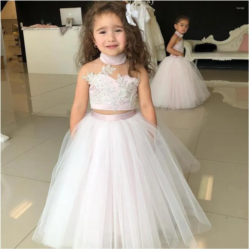 Girl Dresses High Neck Applique Tulle Kids Formal Wear Birthday Christmas Girls Pageant Wedding Party Events Flower Custom