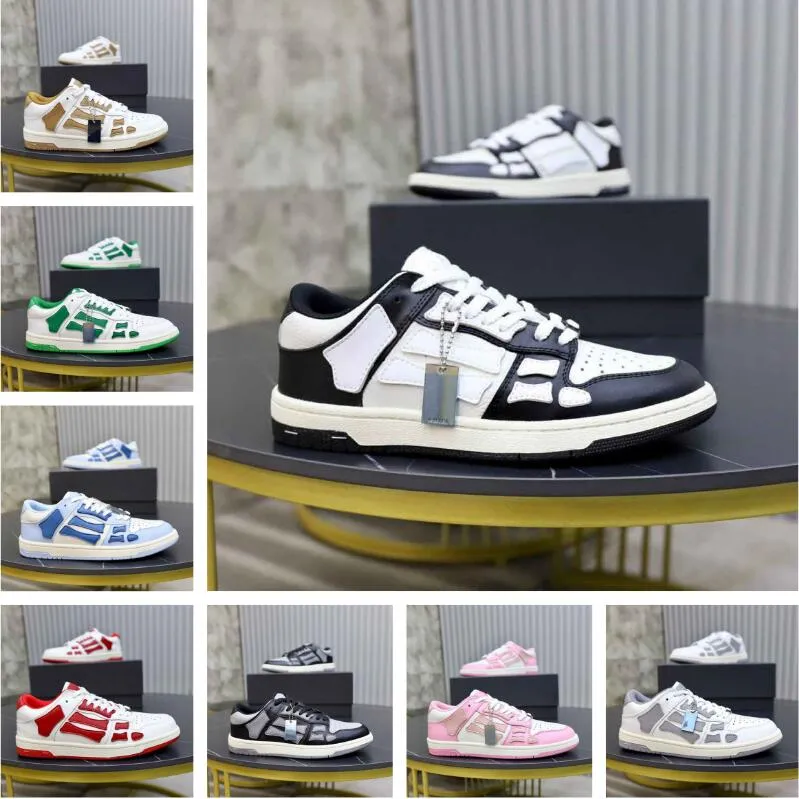 23s/s العلامة التجارية الفاخرة Skel Low Top Sneakers أحذية عظمية عظام من جلد الغزال المدربون الجلود.