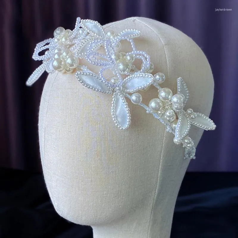 Huvudstycken romantisk söt brud bröllop pannband krona handgjorda imitation pärlor pärlor för fjärilsblomma smycken hår båge tiar