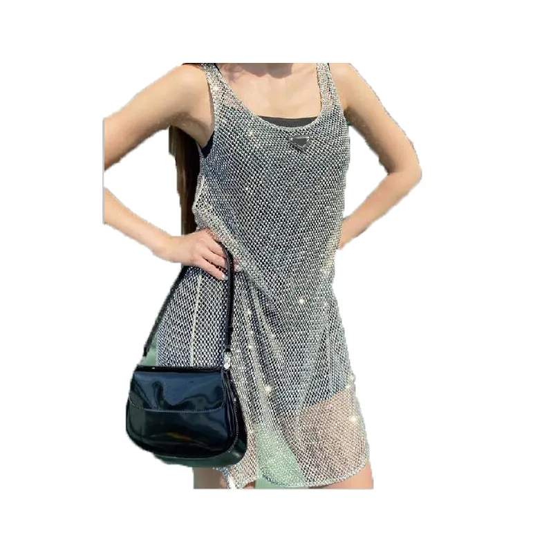 Aaa mode vrouwen glanzende strass jurk sexy crop top vest mode denim bh tops mouwloze sling vesten vrouw jurken maat s-l