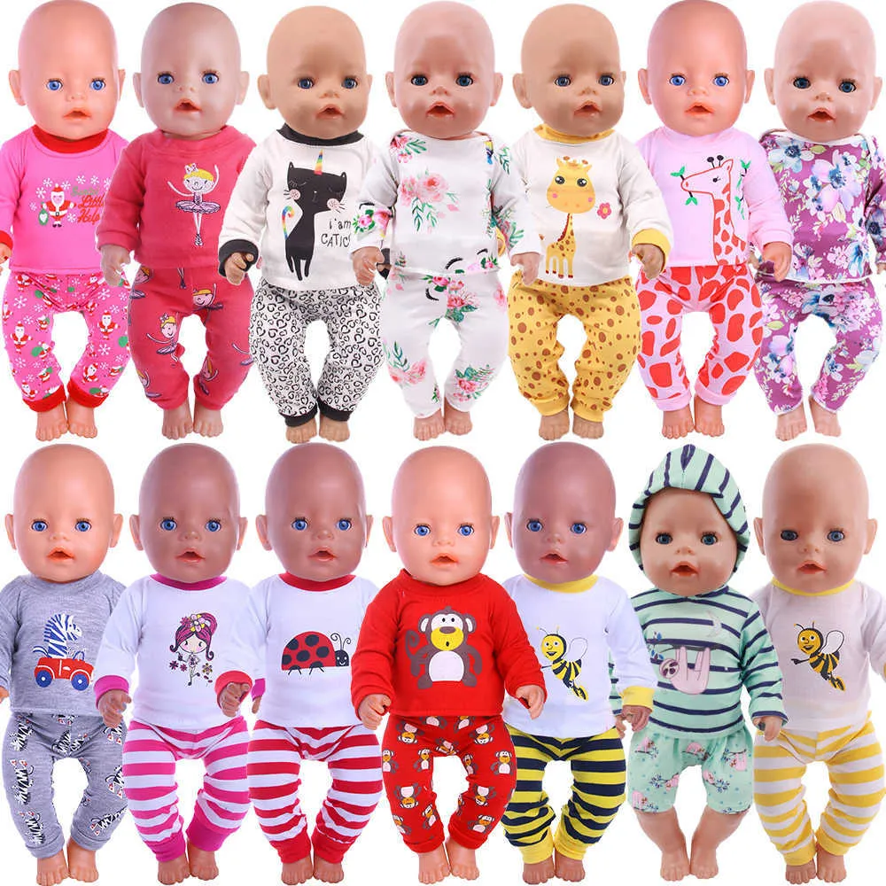 2 Pcs Set Shirts And Pants Doll Clothes Accessories For Born Baby 43cm Items 18 Inch American Girl's Toys