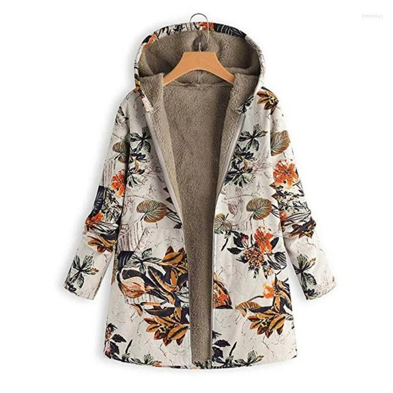 Chaquetas de mujer, chaqueta de invierno de lana para mujer 2023, abrigo grueso con capucha para mujer, Parkas con estampado Floral muy cálido, prendas de vestir de manga larga