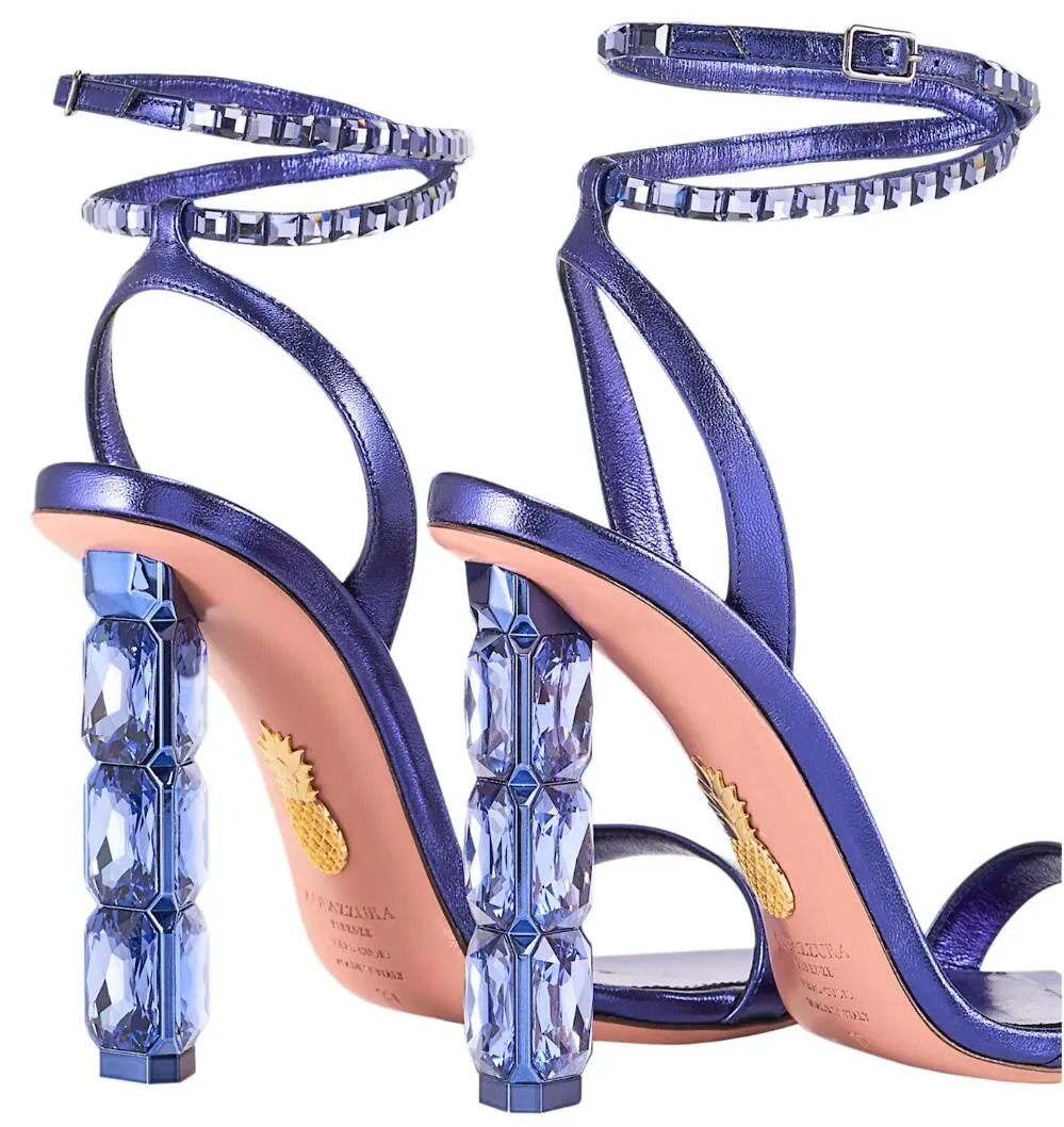 여성 샌들 웨딩 파티 드레스 신발 완벽한 Aquazzura aura 발목 끈으로 묶인 크리스탈로드 힐 레이디 검투사 샌들 리아 EU35-43
