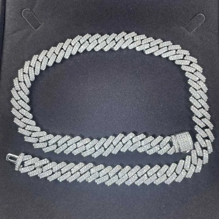 Hotsale Ready to Ship Hip Hop Cuban Chain Necklace S925 Silver necklace 13mm 2 Rows Moissanite Diamond necklace Cuban Link Chain