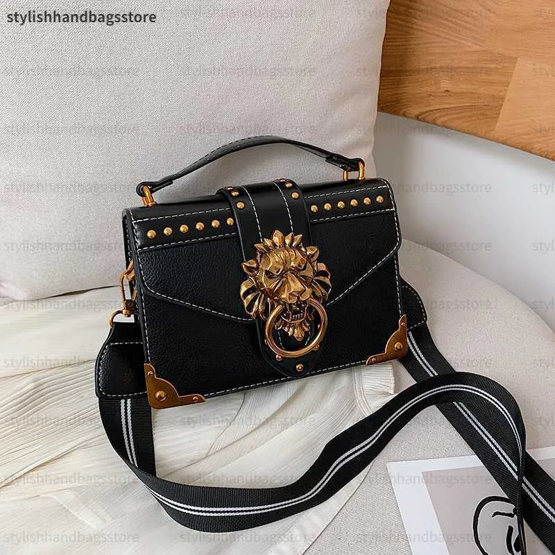 Handväskor för kvinnligt mode Populära flickor Crossbody-väskor Kvinnor Metall Lejonhuvud Märke Axelväska Mini Square Messenger Bag C0602