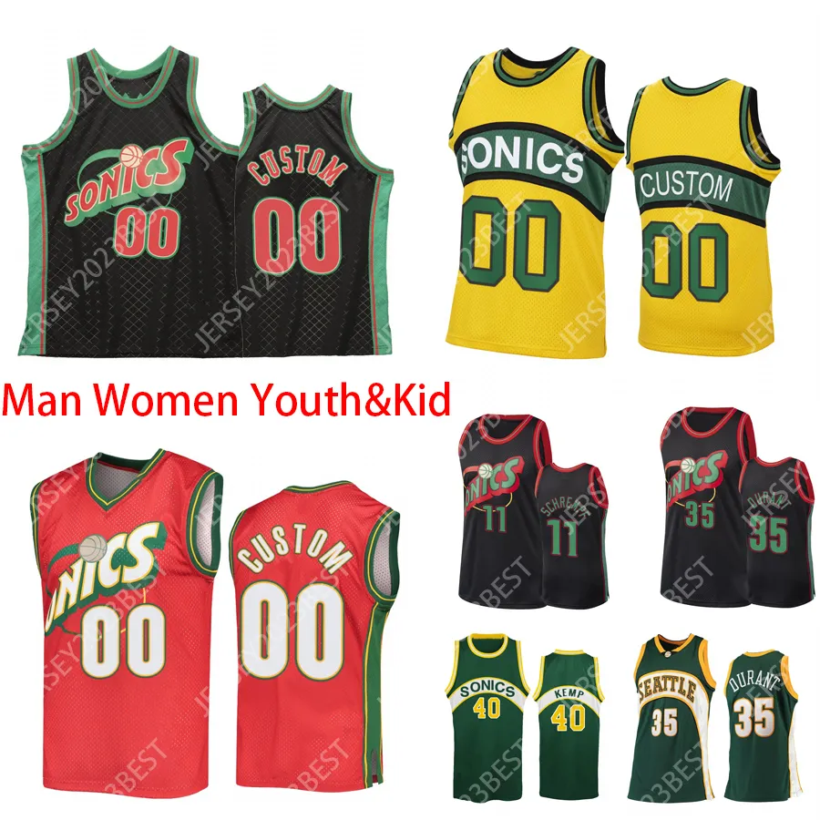 맞춤형 빈티지 35 Kevin Durant 34 Ray Allen Seattles 농구 유니폼 40 Shawn Kemp 20 Gary Payton 초음속 레테노 저지