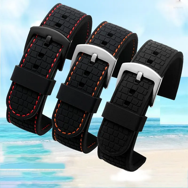 Assistir bandas Universal Sports Diving Silicone Tape Black Orange / Red Linha de borracha macia Banda masculina 18mm 19mm 20 21 22 23mm 24mm Bracelete