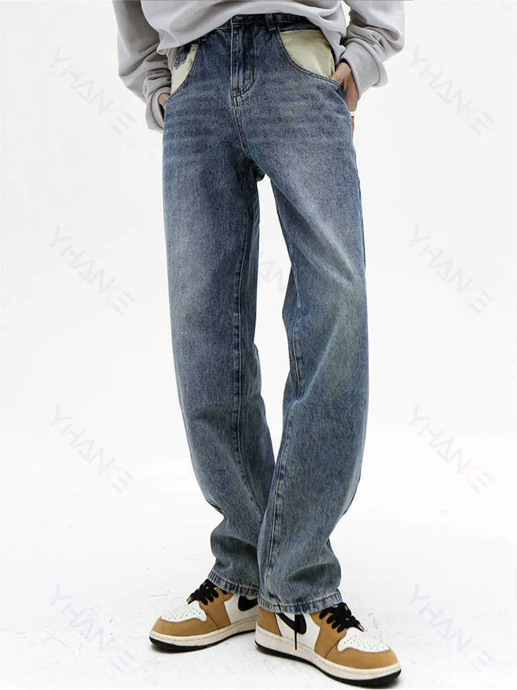 Мужские джинсы джинсы Мужские брюки джинсовой ткани Y2K свободные ноги.
