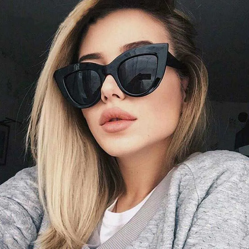 Солнцезащитные очки Lonsy New Brand Design Sexy Cat Eye Sunglasses Women 2022 Vintage UV400 Sun Glasses Shades Женские ретро -черные очки, дамы G230225