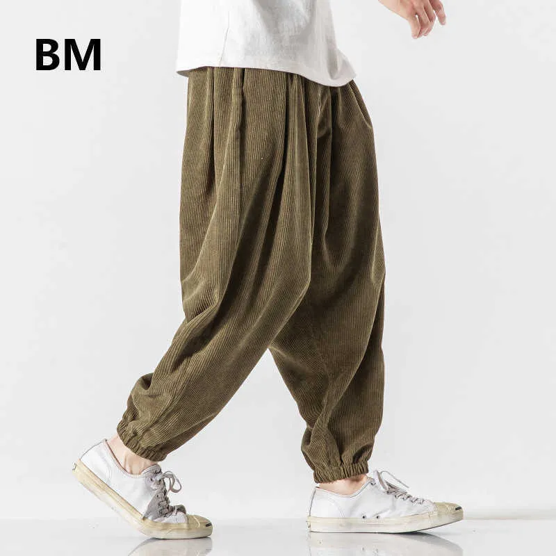 Herenbroeken Chinese stijl Spring corduroy baggy broek Japanse streetwear mode harembroek hiphop joggers plus size heren kleding z0225