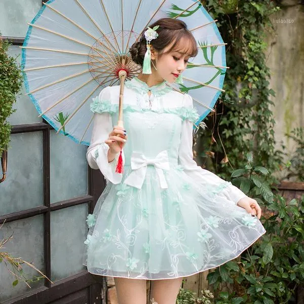 Vestidos casuais princesas doces lolita vestido de doce japonês japonês manga longa estilo chinês melhorado bordado c22ab7007