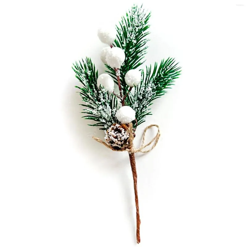 Flores decorativas 20pcs picaretas de natal com bagas Pinecone Greenery Pine Red Berry Branco Branco para Crafts de Férias de Inverno Decoração