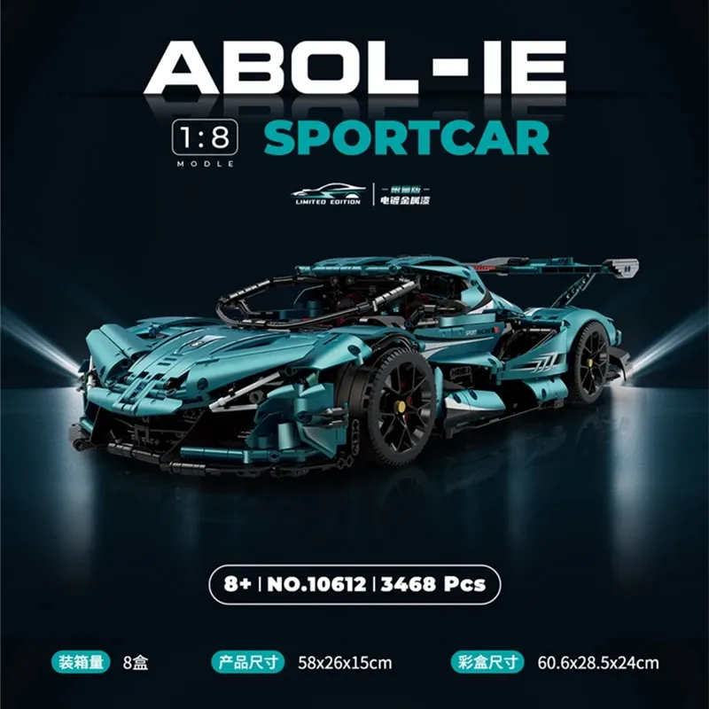 Объем Super Sport Car с моторными строительными блоками DIY 10612 3468PS High-Tech Blue 1: 8 Модель головоломки Кирпичи детские игрушки на день рождения рождественские подарки