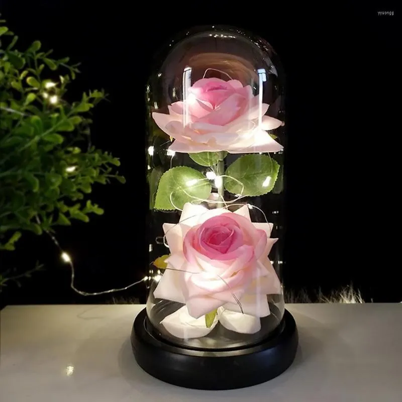 Decorative Flowers High Quality Rose Gift Light Delicate Lightweight Flower Dual Artificial Roses With Glass Dome