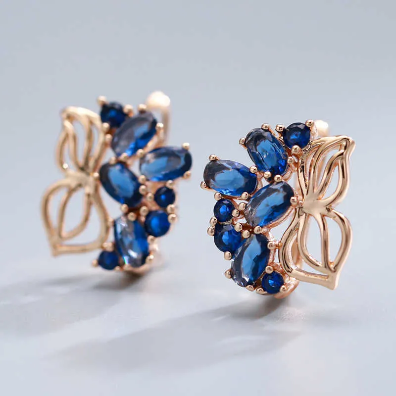 Charm Kinel New Blue Natural Zircon Butterfly örhängen 585 Rose Gold Women Big Earrings Trendy 2022 Romantic Vintage Wedding Jewelry G230225