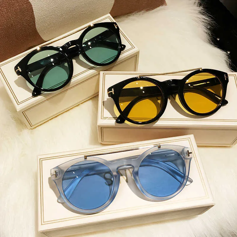 نظارة شمسية عصرية جولة الجولة بنظارات شمسية النساء 2022 العلامة التجارية جسر مزدوج الظل عين العدسة ملونة