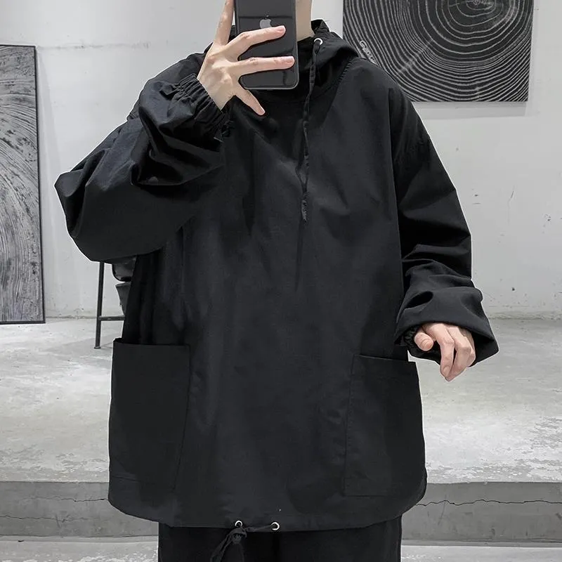 Männer Jacken Kleidung Herbst Dark Einfarbig Dünne Koreanische Stil Lose Top Mit Kapuze Lange Ärmeln Pullover Jacke Kleidung männerMen's